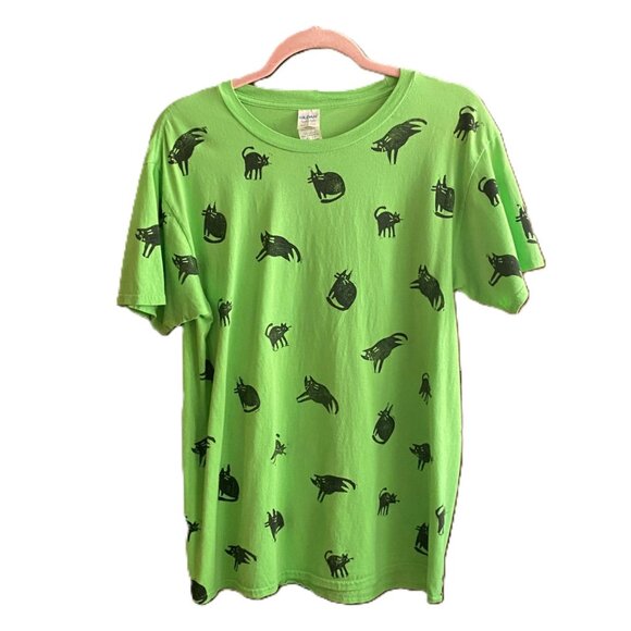 Vintage 90s cats graphic 100% cotton T shirt tee top - Picture 1 of 14